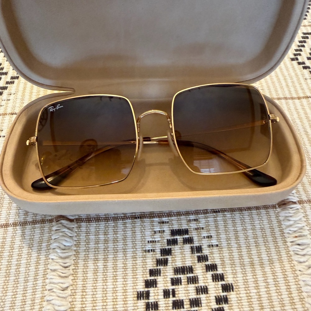 Ray-Ban Gold Frame Brown Gradient Square Sunglasses